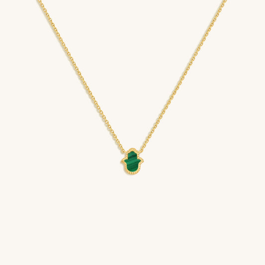 Honest & Bright Malachite Hamsa Gold Necklace