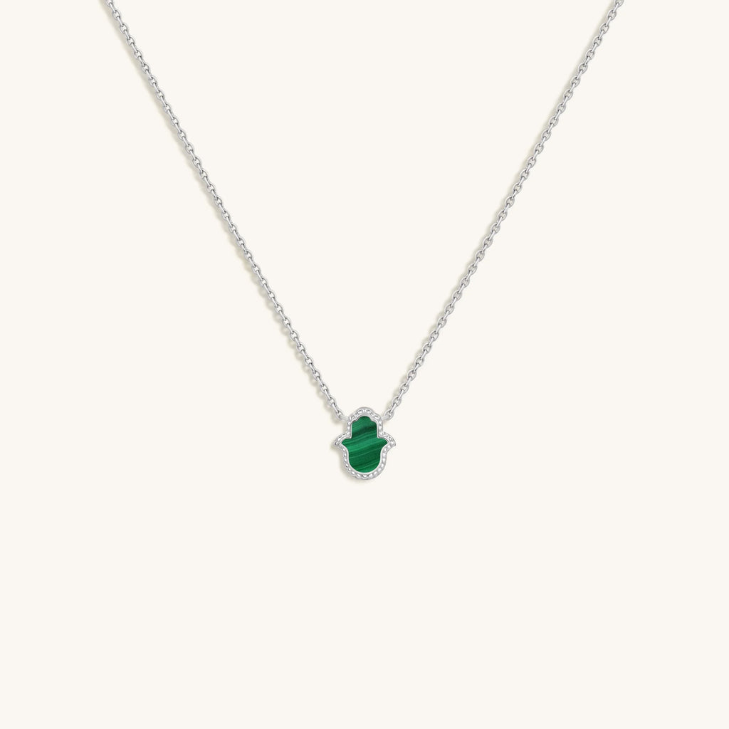 Peaceful Mind Hamsa Malachite Silver Necklace