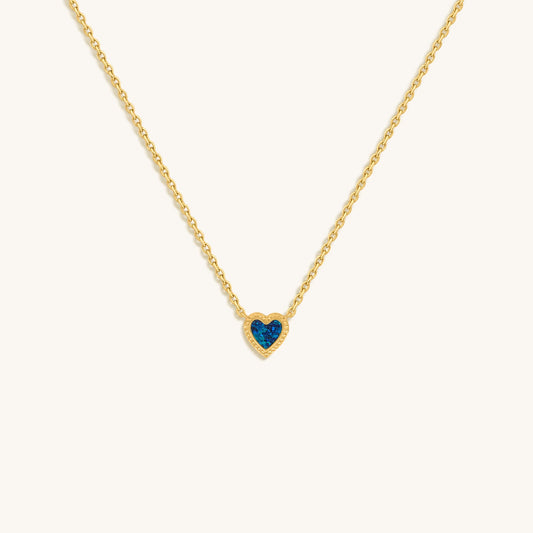 Confident Soul Lab Blue Opal Heart Gold Necklace