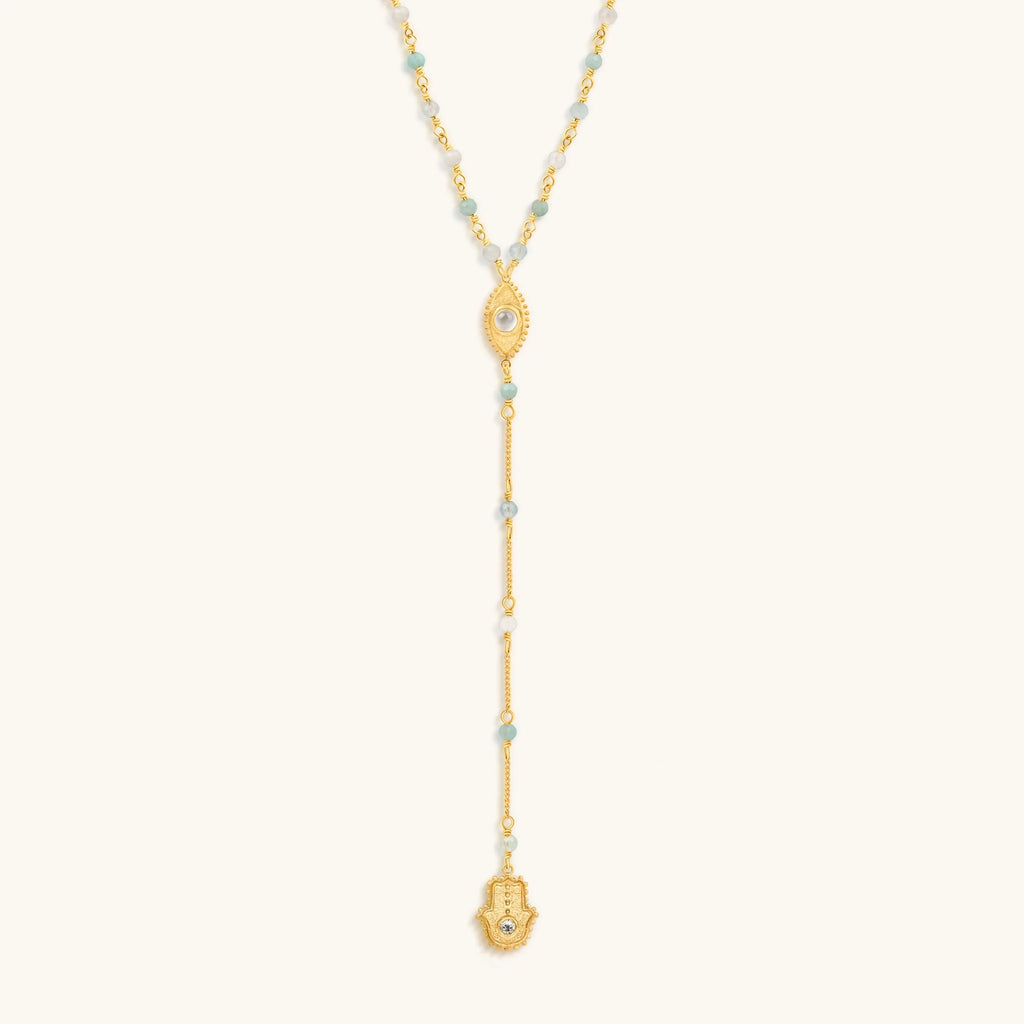 Divinely Guided Hamsa Evil Eye Multi Stone Necklace