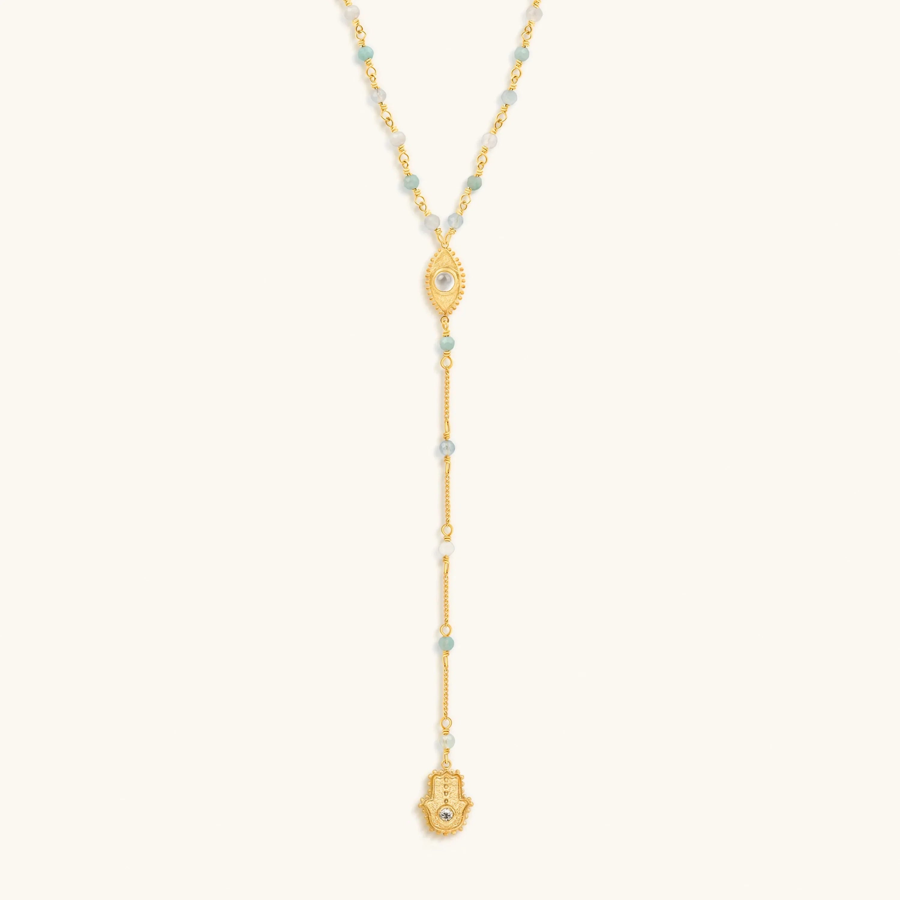 Divinely Guided Hamsa Evil Eye Multi Stone Necklace