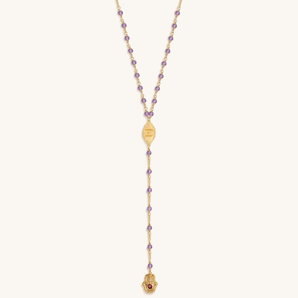 Peace of Spirit - Amethyst Evil Eye Hamsa Lariat Necklace
