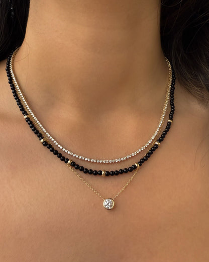 14K Gold Black Onyx Segment Bead Necklace