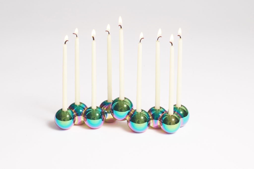 Iridescent Aluminum Bubble Menorah with nine candles by Tchotchke