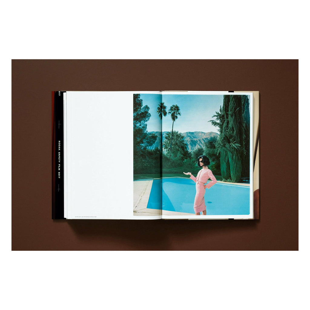 Annie Leibovitz photography book open to her 1994 portrait of Jennifer Jason Leigh in Palm Springs