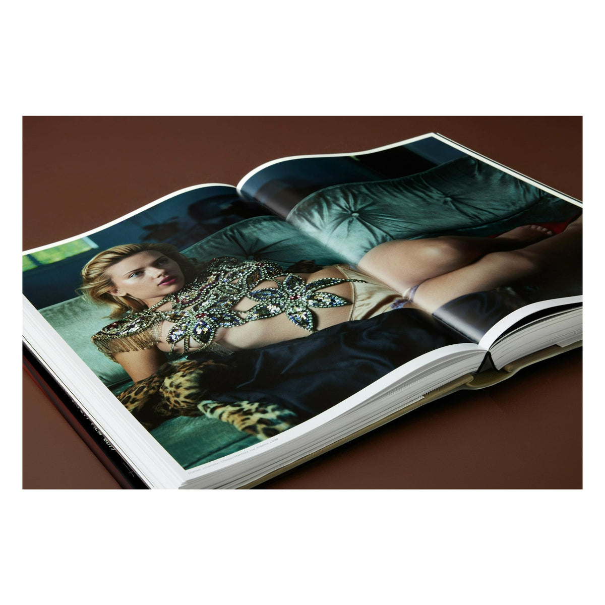 Annie Leibovitz photography book open to her 2004 portrait of Scarlett Johansson at Chateau Marmont