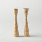 Ash wood Shabbat candlesticks with brass candle cups by Oneg