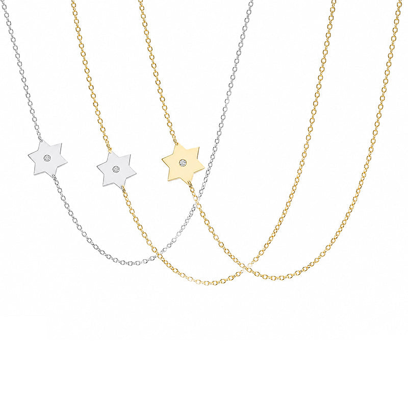 Asymmetrical Diamond Star of David Necklace in silver, gold and two-tone by Miriam Merenfeld