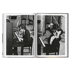 Daniel Kramer photographs of Bob Dylan playing piano and harmonica in a recording studio