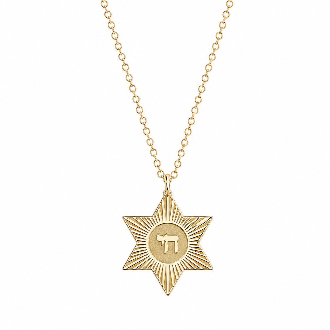 Gold Chai Star of David medallion necklace with textured pendant