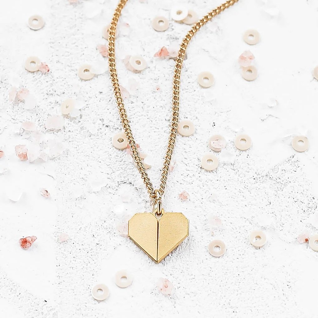 Gold Child Tiny Origami Heart Necklace by Shlomit Ofir