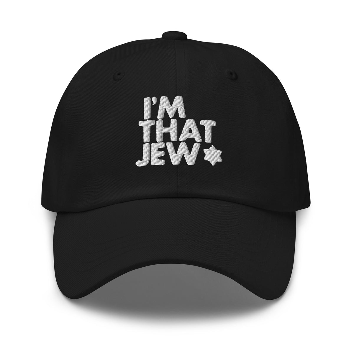 Eitan Chitayat's I'm That Jew™ Hat in black with white embroidery