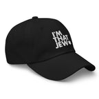 Eitan Chitayat's I'm That Jew™ Hat in black with white embroidery, angled view