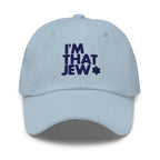 Eitan Chitayat's I'm That Jew™ Hat in light blue with navy embroidery