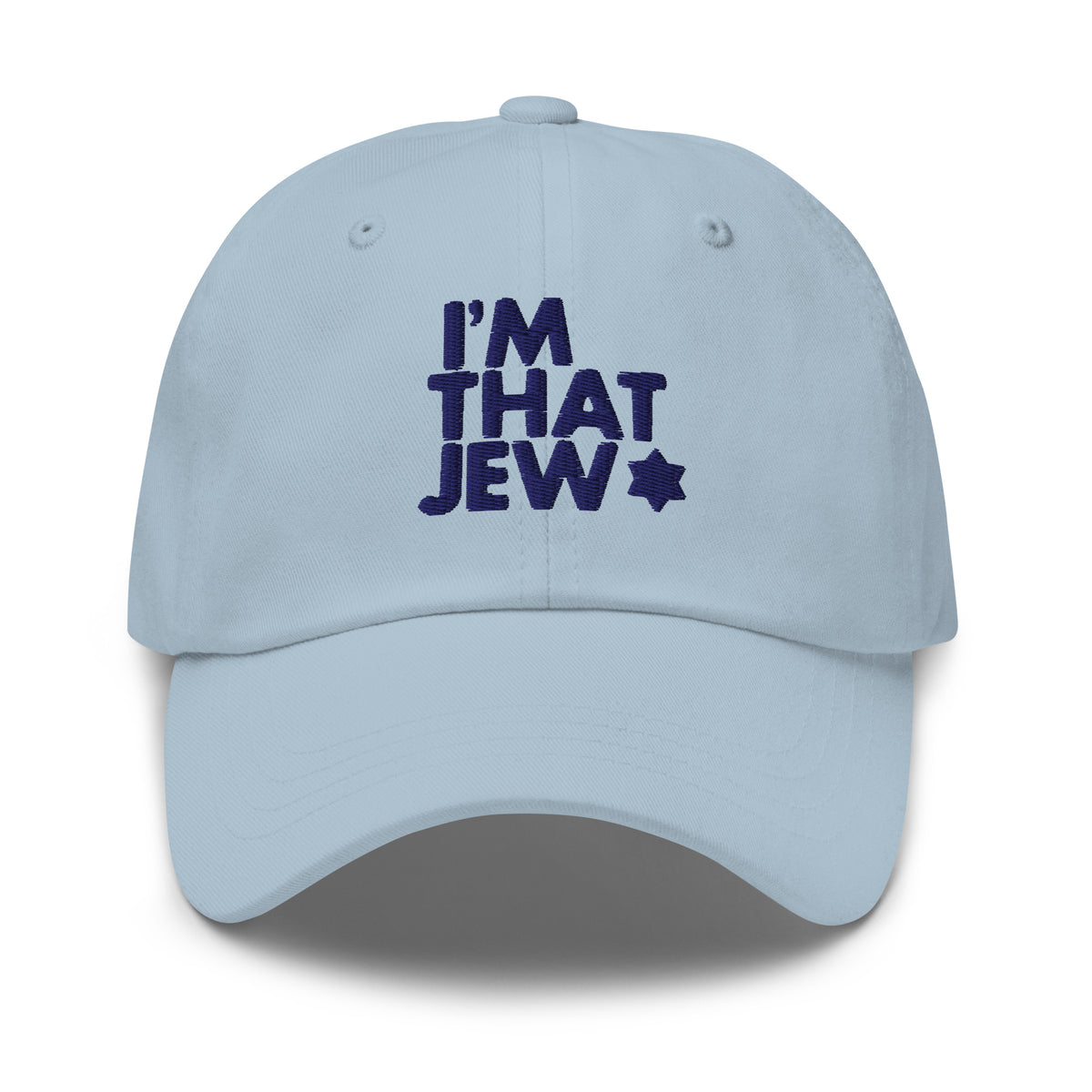 Eitan Chitayat's I'm That Jew™ Hat in light blue with navy embroidery