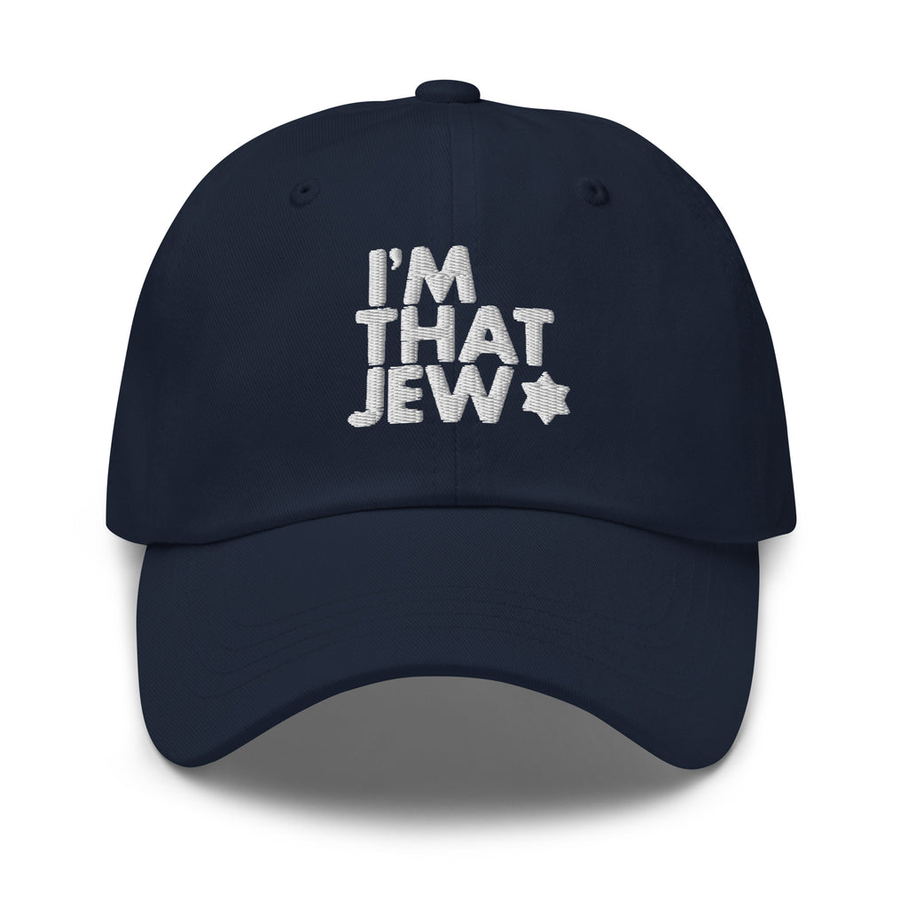 Eitan Chitayat's I'm That Jew™ Hat in navy with white embroidery