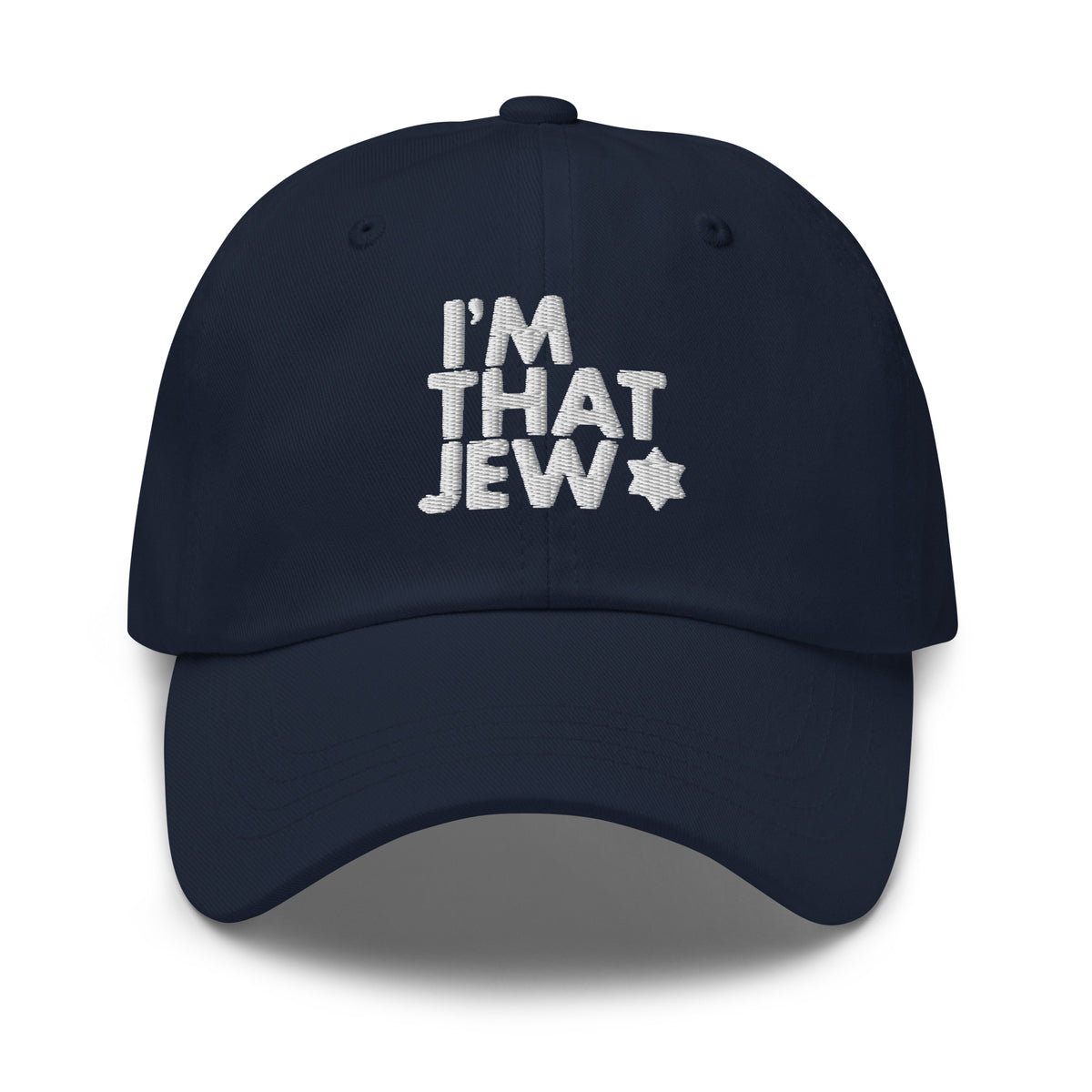 Eitan Chitayat's I'm That Jew™ Hat in navy with white embroidery
