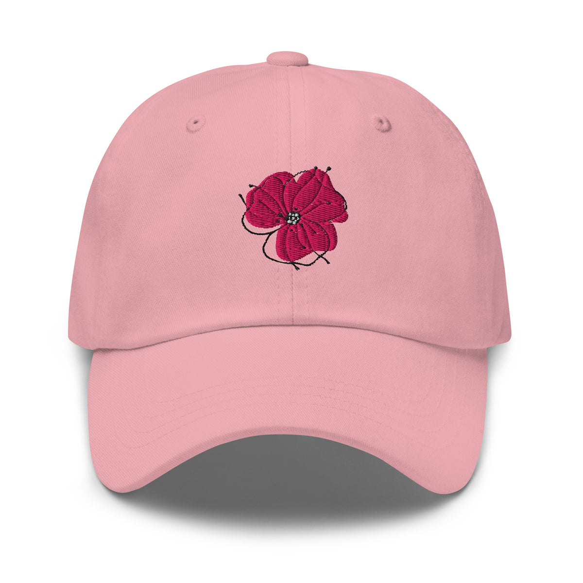 Poppy Lane Poppy Hat in Pink with embroidered pink poppy, front view