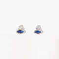 Silver Cosmic Evil Eye Earrings with blue and clear stones by Shlomit Ofir