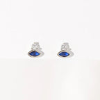 Silver Cosmic Evil Eye Earrings with blue and clear stones by Shlomit Ofir