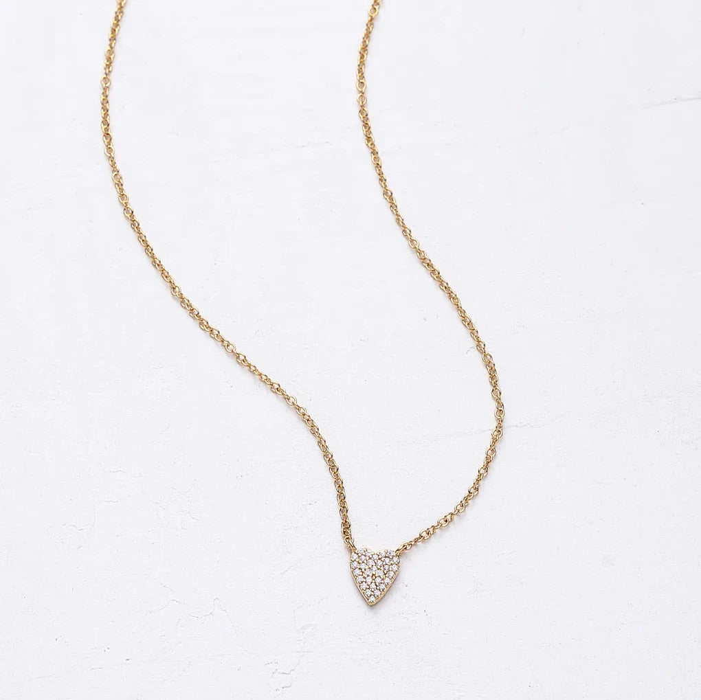 Gold Crystal Heart Necklace with pavé crystal pendant by Shlomit Ofir