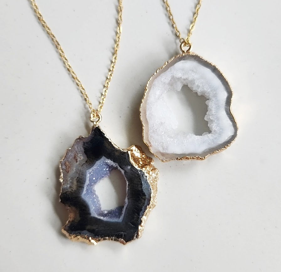 Geode & Agate Slice Pendant Necklace