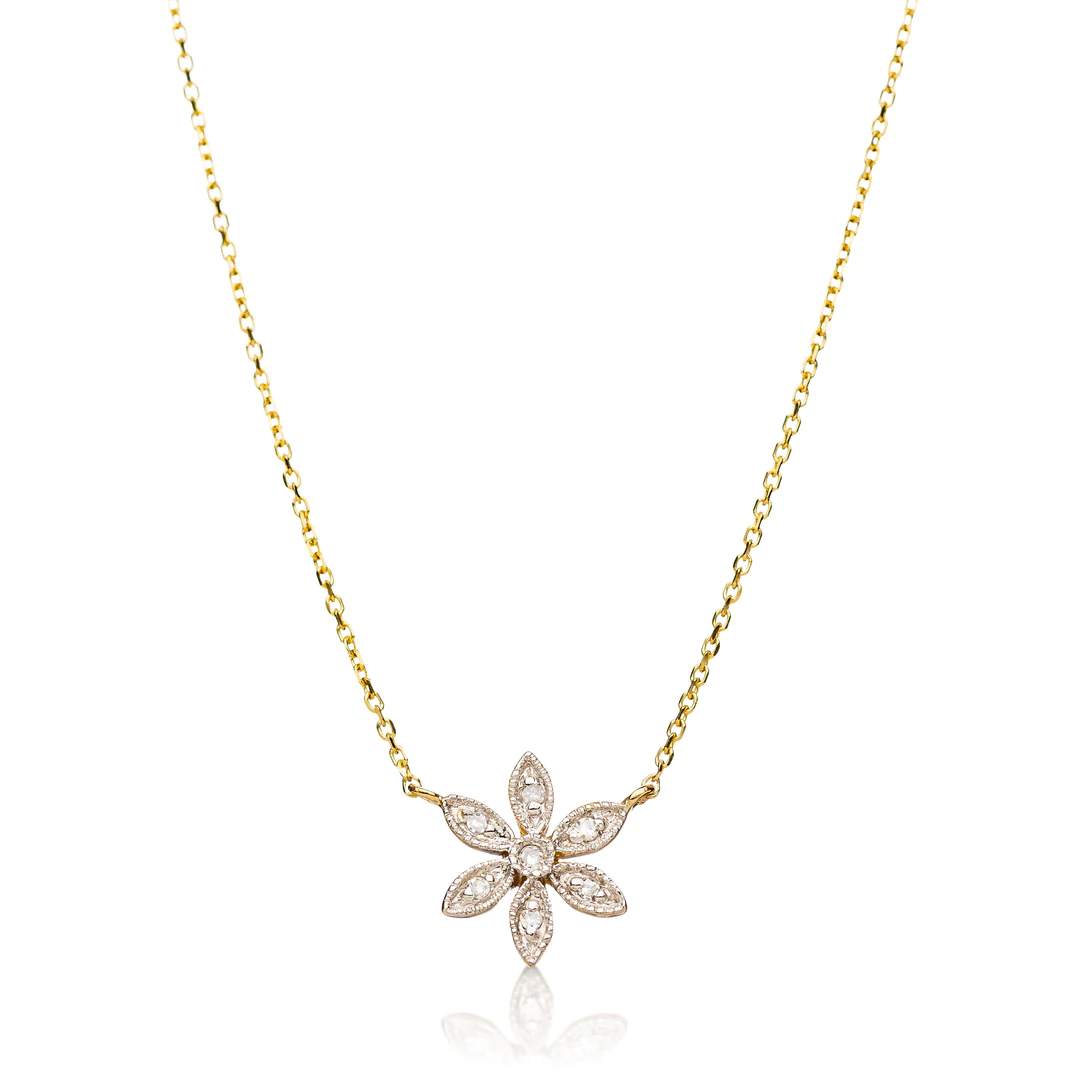 Petite Diamond & 14K Gold Daisy Star Necklace