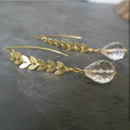 Quartz & Chevron Leaf Chain Earrings