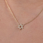 Diamond Open Star of David Necklace worn at the collarbone