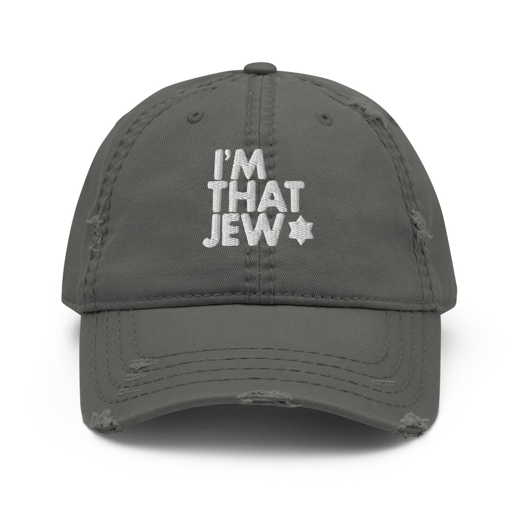 Eitan Chitayat's I'm That Jew™ Distressed Hat in charcoal grey