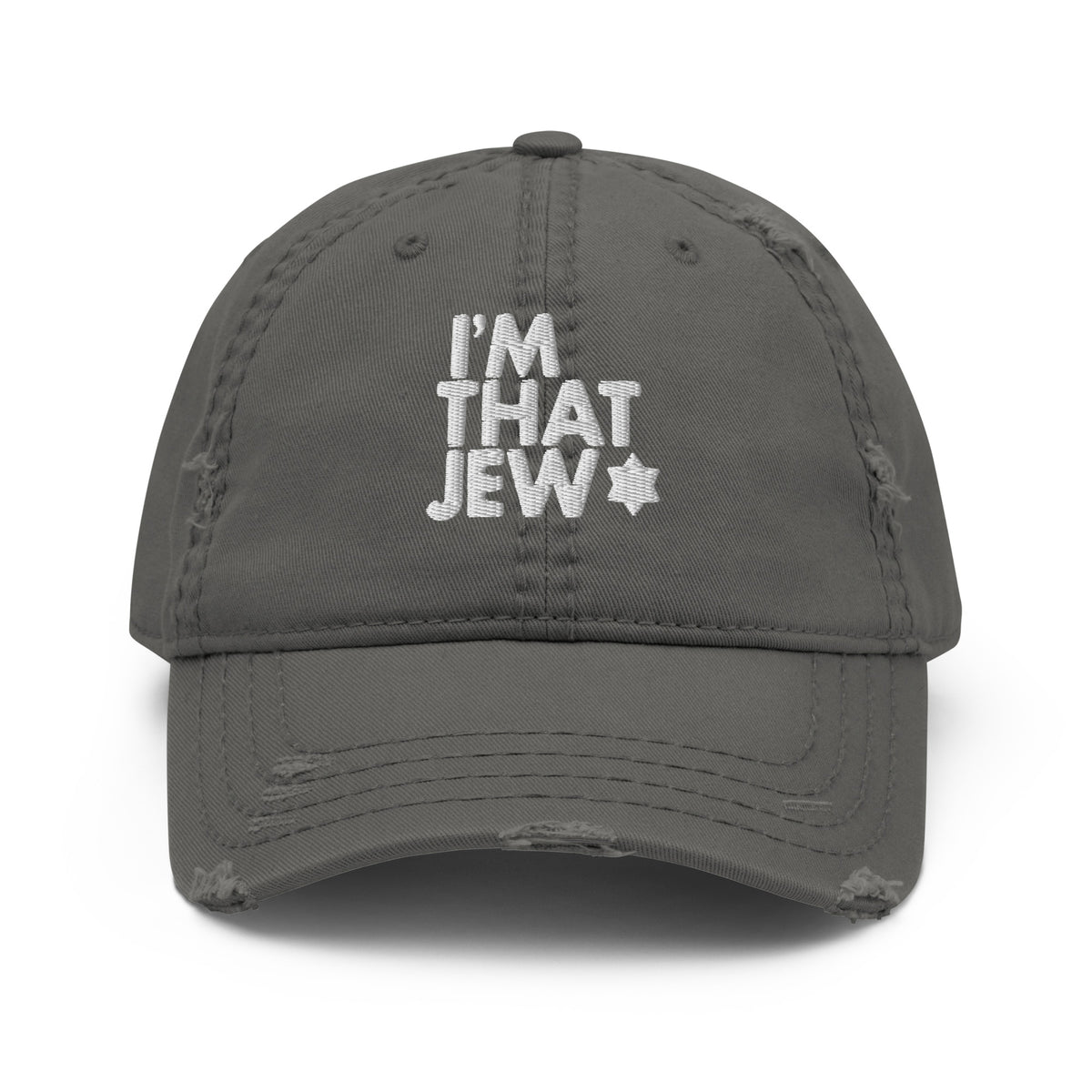 Eitan Chitayat's I'm That Jew™ Distressed Hat in charcoal grey