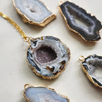 Geode & Agate Slice Pendant Necklace