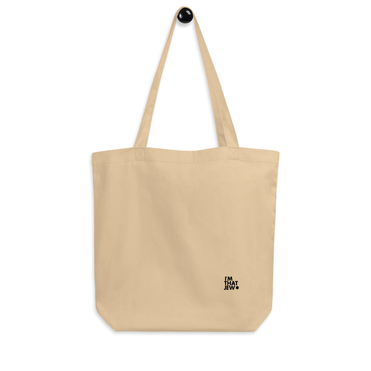 Oyster canvas tote bag featuring the I'm That Jew® logo by Eitan Chitayat, front view