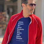 Eitan Chitayat wearing The Ten Hebrew Words T-Shirt in Tel Aviv