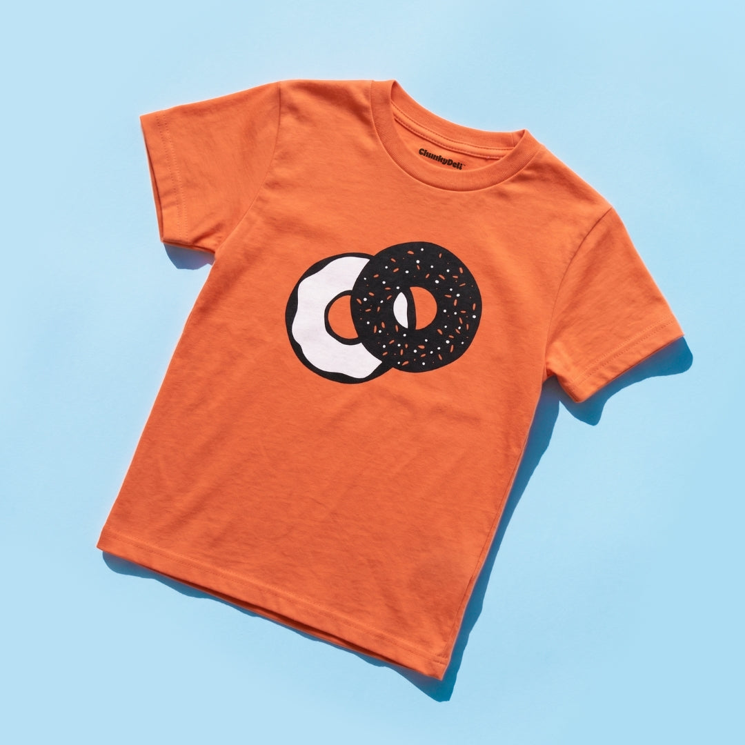 Orange Everything Bagel toddler tee by Chunky Deli, product view
