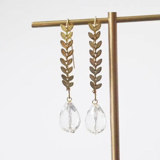Quartz & Chevron Leaf Chain Earrings