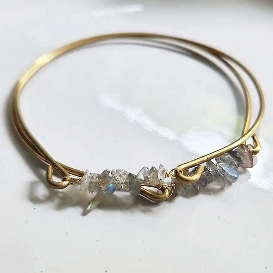 Labradorite gemstone and brass bangle by Sara Sela