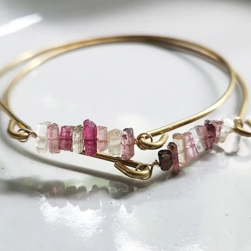 Tourmaline crystal gemstone and brass bangle by Sara Sela