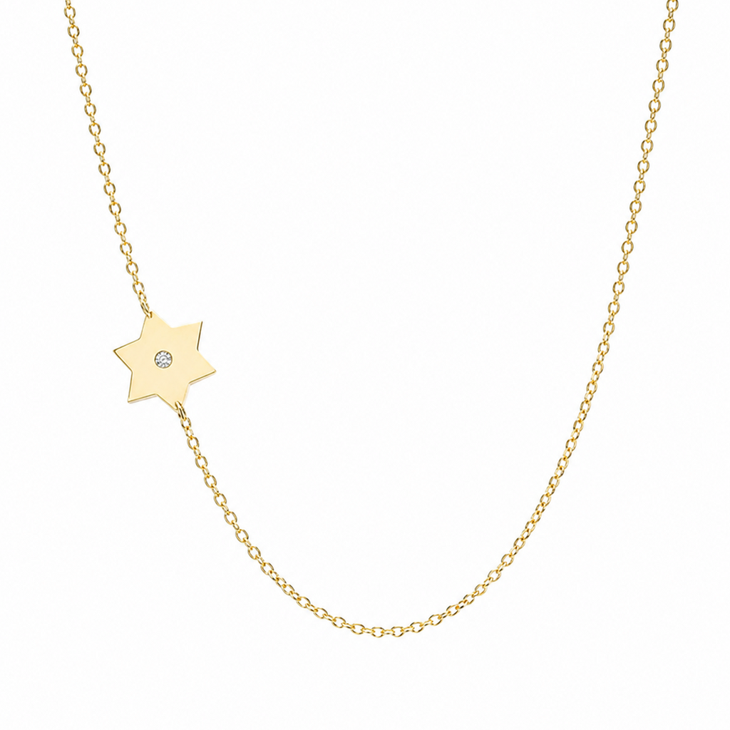 Gold Asymmetrical Diamond Star of David Necklace