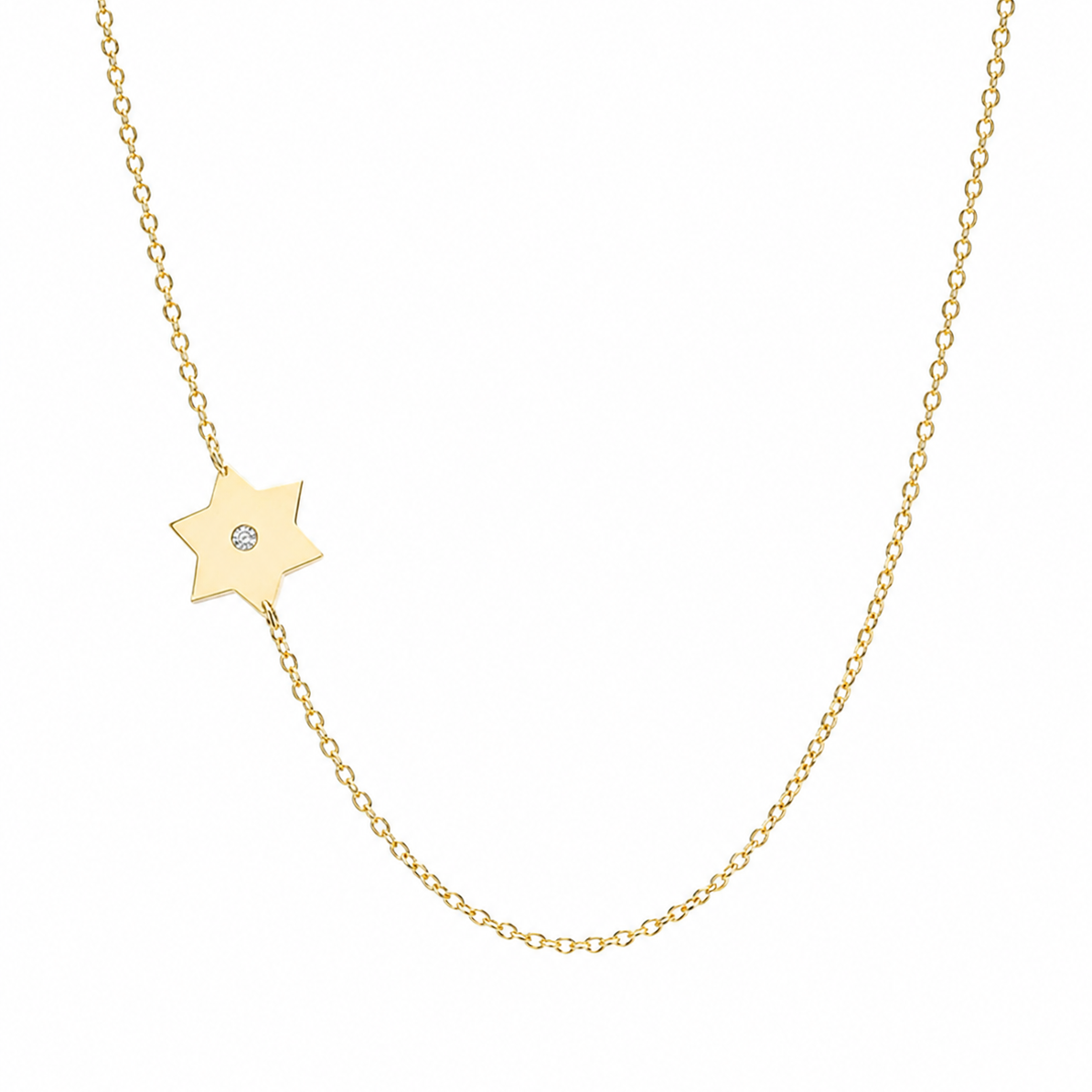 Gold Asymmetrical Diamond Star of David Necklace