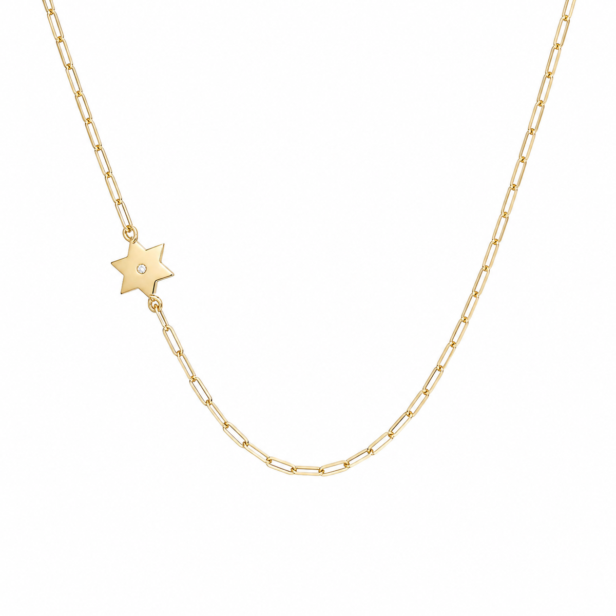 Gold Asymmetrical Star of David Paperclip Necklace