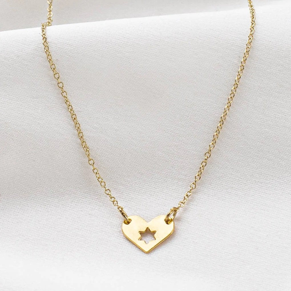 Gold plated Israel at Heart Necklace with cutout Star of David by Shlomit Ofir