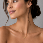 Gold Mini Chai Pendant Necklace worn at the collarbone