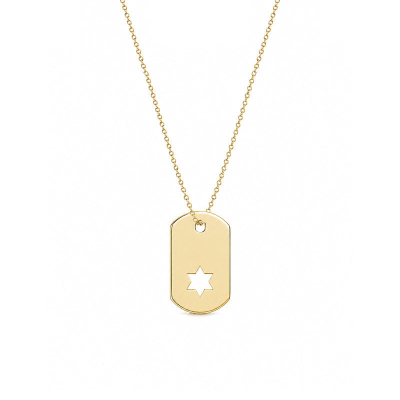 Gold cutout Star of David dog tag necklace