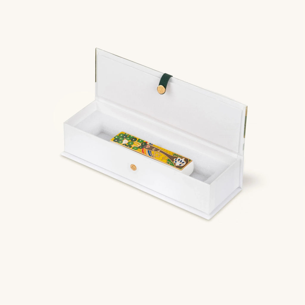 Grounded Presence Tree of Life ceramic mezuzah presented in an open gift box