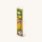 Grounded Presence ceramic Tree of Life mezuzah with green and yellow illustrated tree on white ceramic case