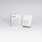 Shabbat conversation prompt cards with brass card holder by Oneg