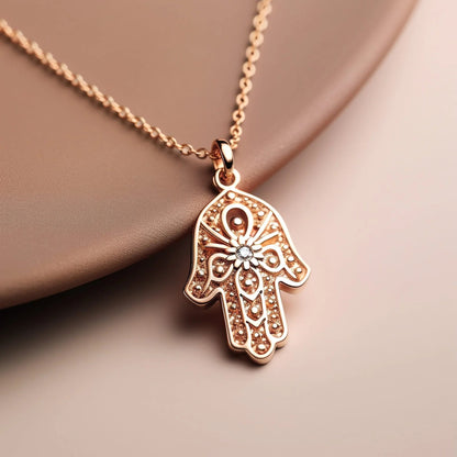 Vintage Hamsa Hand Pendant Necklace