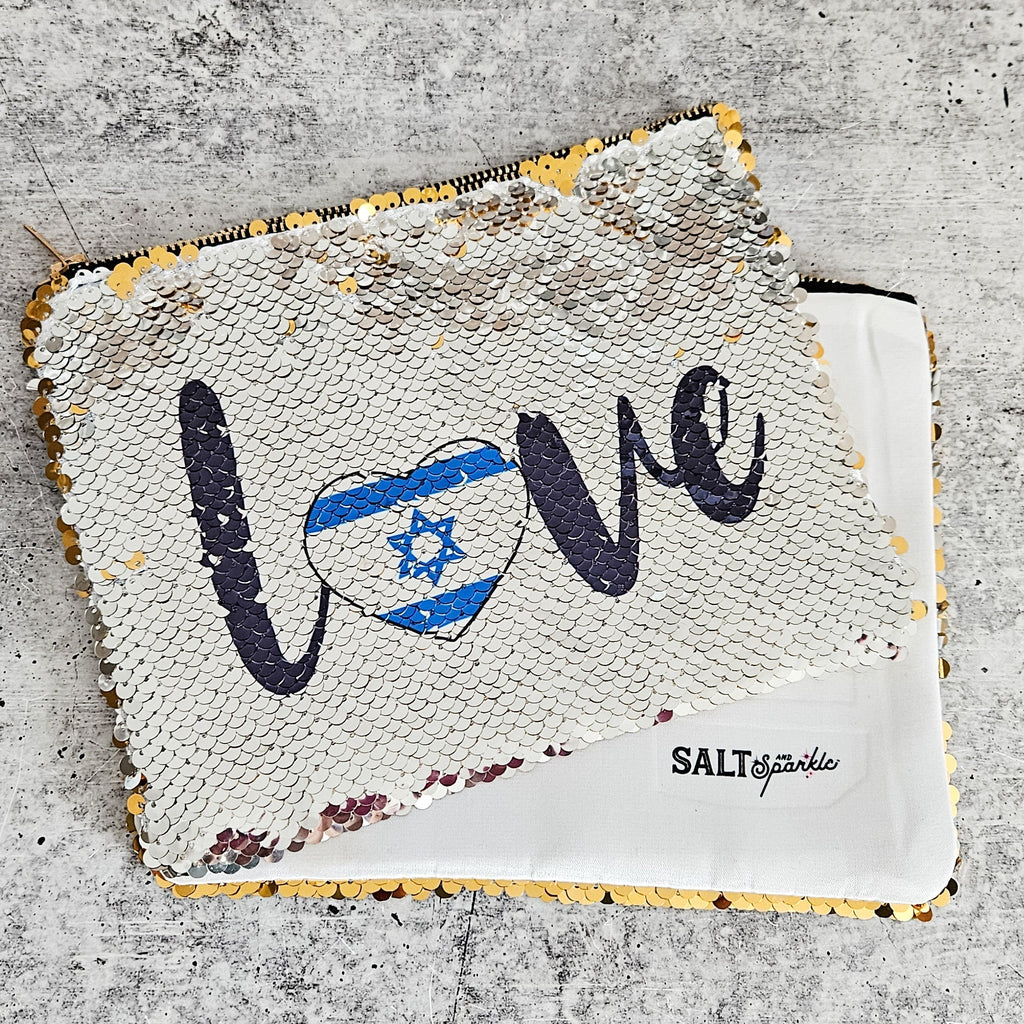 Love Israel Heart Flag Sequined Flip Pouch