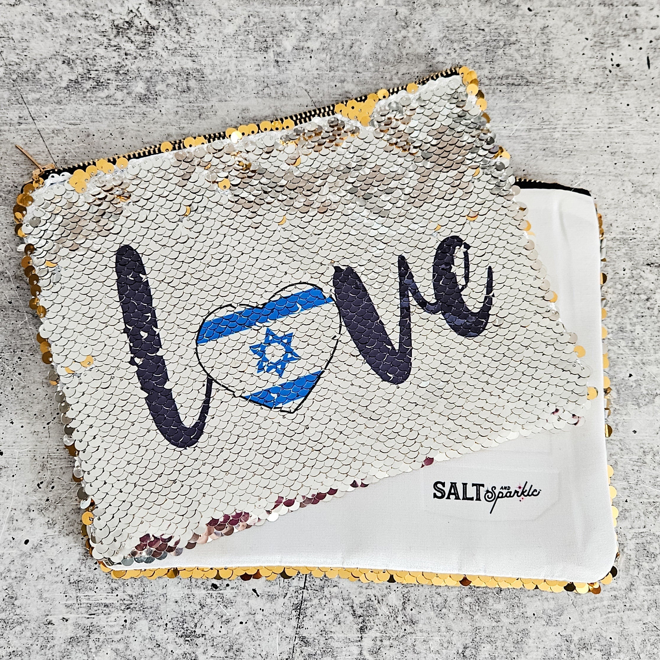 Love Israel Heart Flag Sequined Flip Pouch